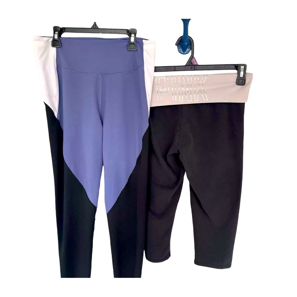 2 Pair Pink Victorias Secret Women Activewear Pants/capri Medium Legging Yoga